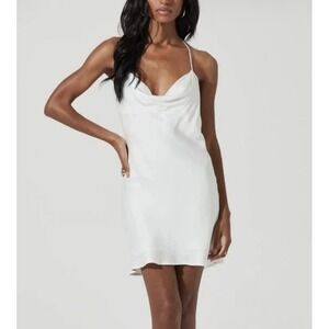 ASTR The Label‎ White Satin Slip Dress Medium Medford Cowl Neck Open Back Bridal